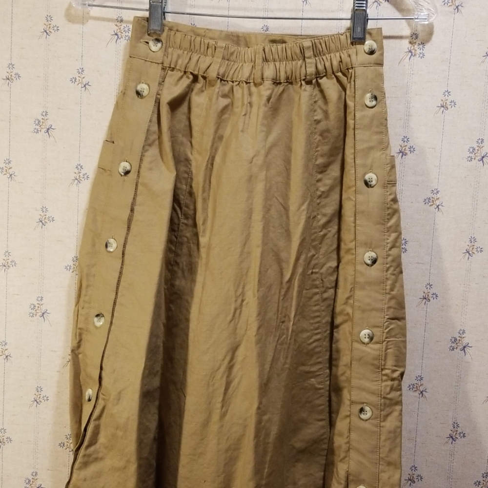 Midi / Maxi Khaki Skirt with Side Buttons